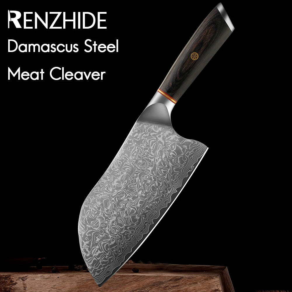 

RZD Damascus Steel Meat Cleaver Chinese Chopping Knife 6.5'' INCH Kitchen Chef Slicer Cutting Fruit Vegetable Cooking Tools