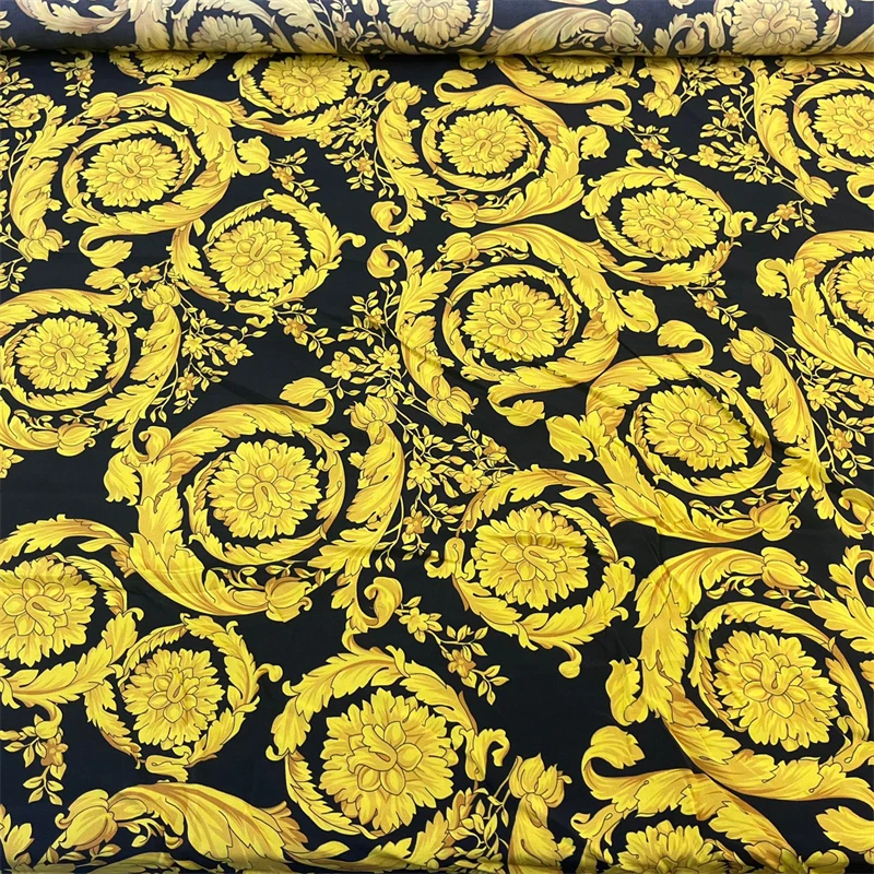 

Summer Thin Double Crepe Mulberry Silk Printed Fabric Luxurious Classic Baroque Style Haute Couture Women's Fashion Silk Fabric
