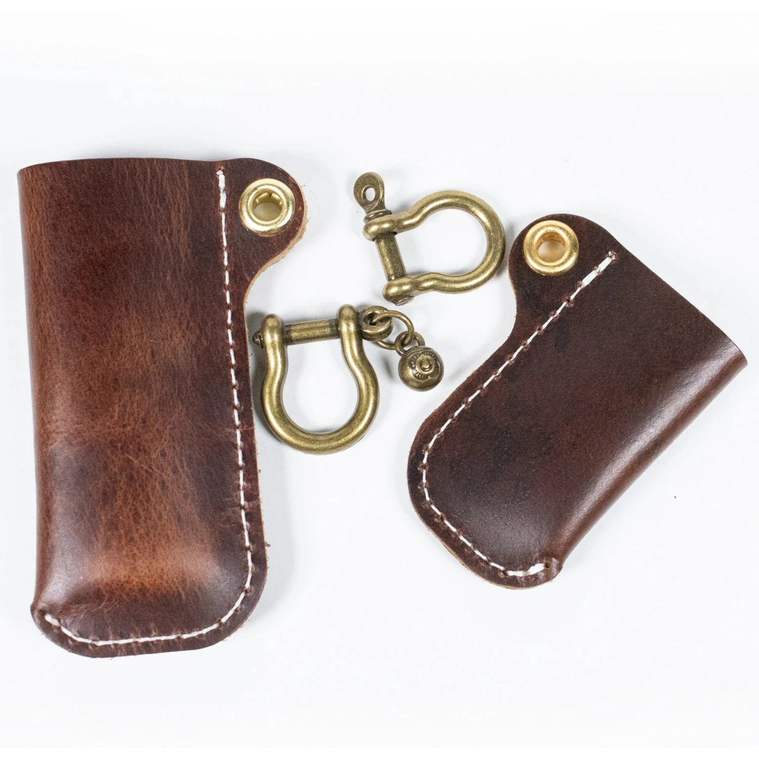 Authentic Light Brown Cowhide Leather Lighter Holder Case with Stylish Metal Horseshoe Shackles - Premium Bic Cricket Lighters S