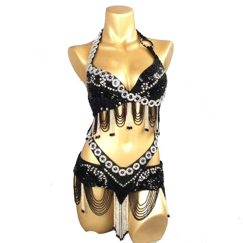 New Adult Lady Women paillettes Costume di danza del ventre Set Oriental Belly Dancing Suite Belt + Bra Samba Costumes Bellydance Wear Outfit