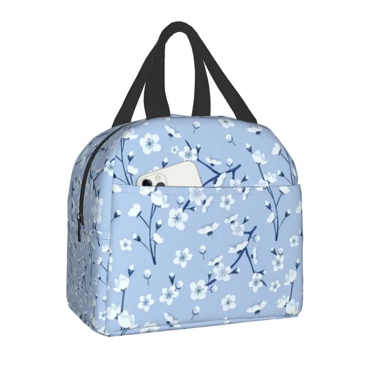 Japanese Cherry Blossom Insulated Lunch Bag for Women Floral Flower Resuable Cooler Thermal Food Lunch Box Work School Travel