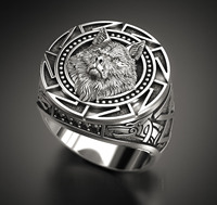Retro Wolf Totem Nordic Mythology Viking Warrior Wolf Head Men Ring Geometric Design Customizable Sizes