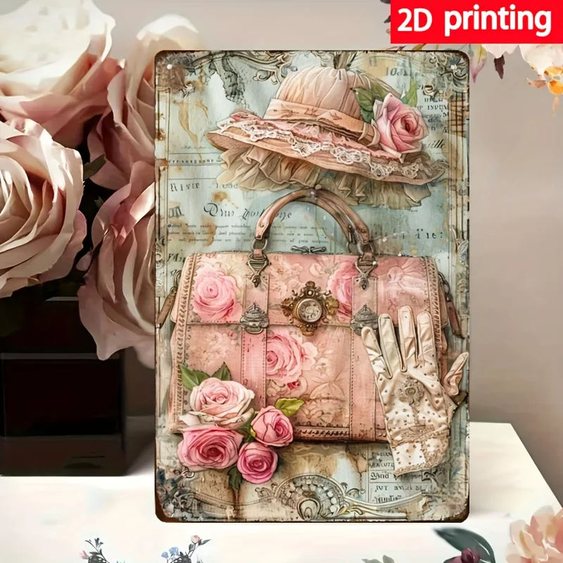 2D Flat, 2D Flat Metal Iron Decorative Plaque, Vintage Style Fashion Wardrobe, Handbag Glove Room, Vintage Sewing Room. Size: 7.