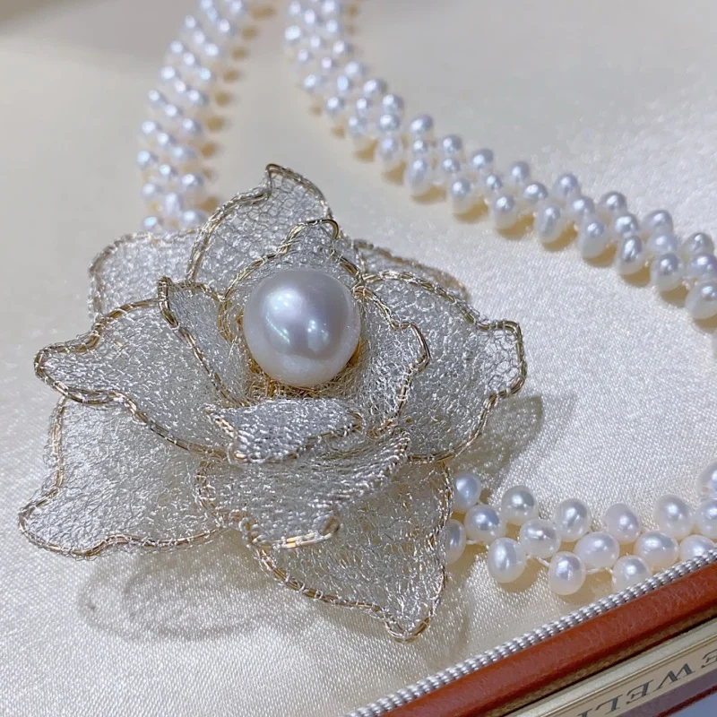 

SGARIT New Arrival Pearl Jewelry Italian Craftwork Flower Lace 3-11mm 14k Filled Gold Natural Pearl Chocker Necklace Jewellery