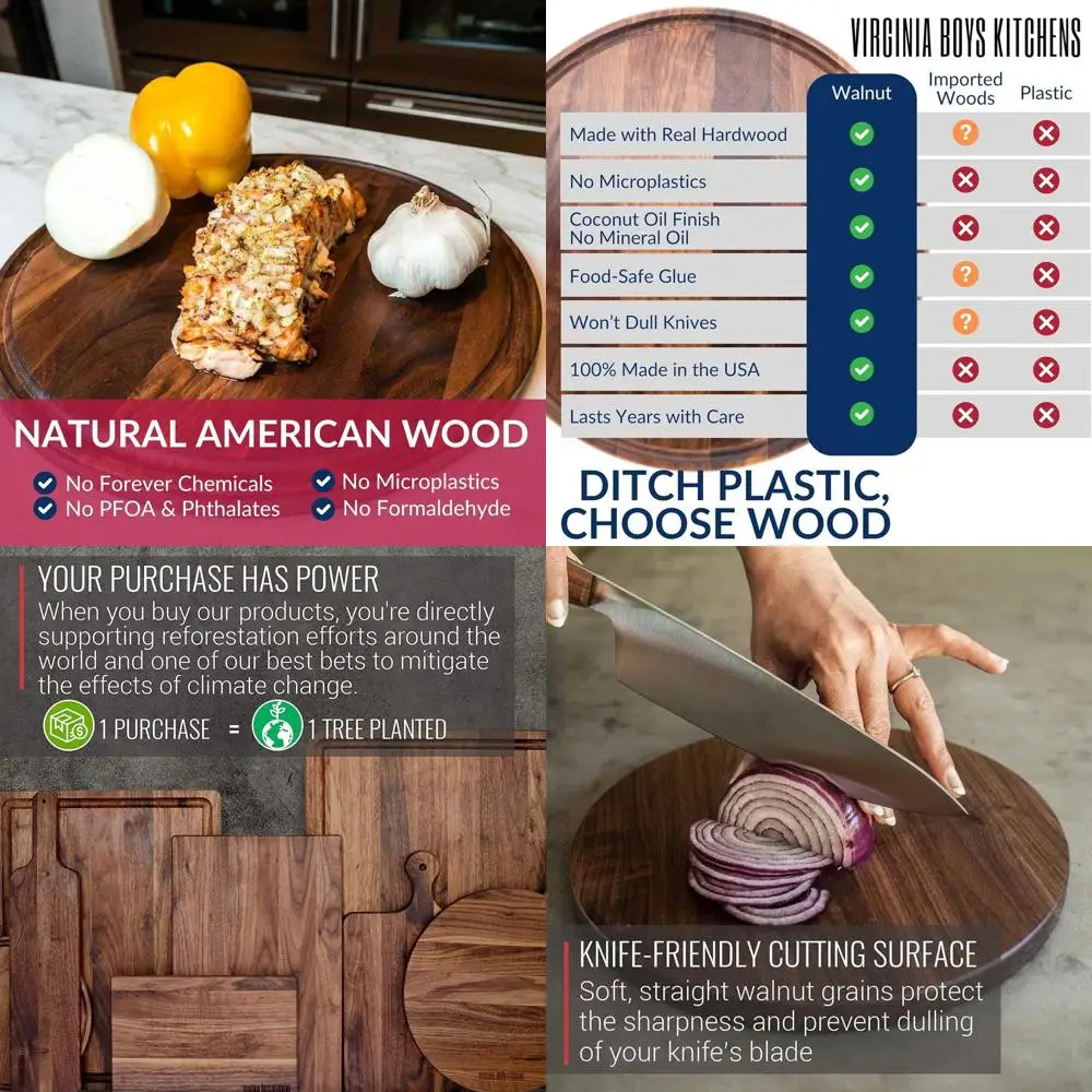 

Sustainable Hardwood Walnut Cutting Board - Round, 10.5, Made in USA