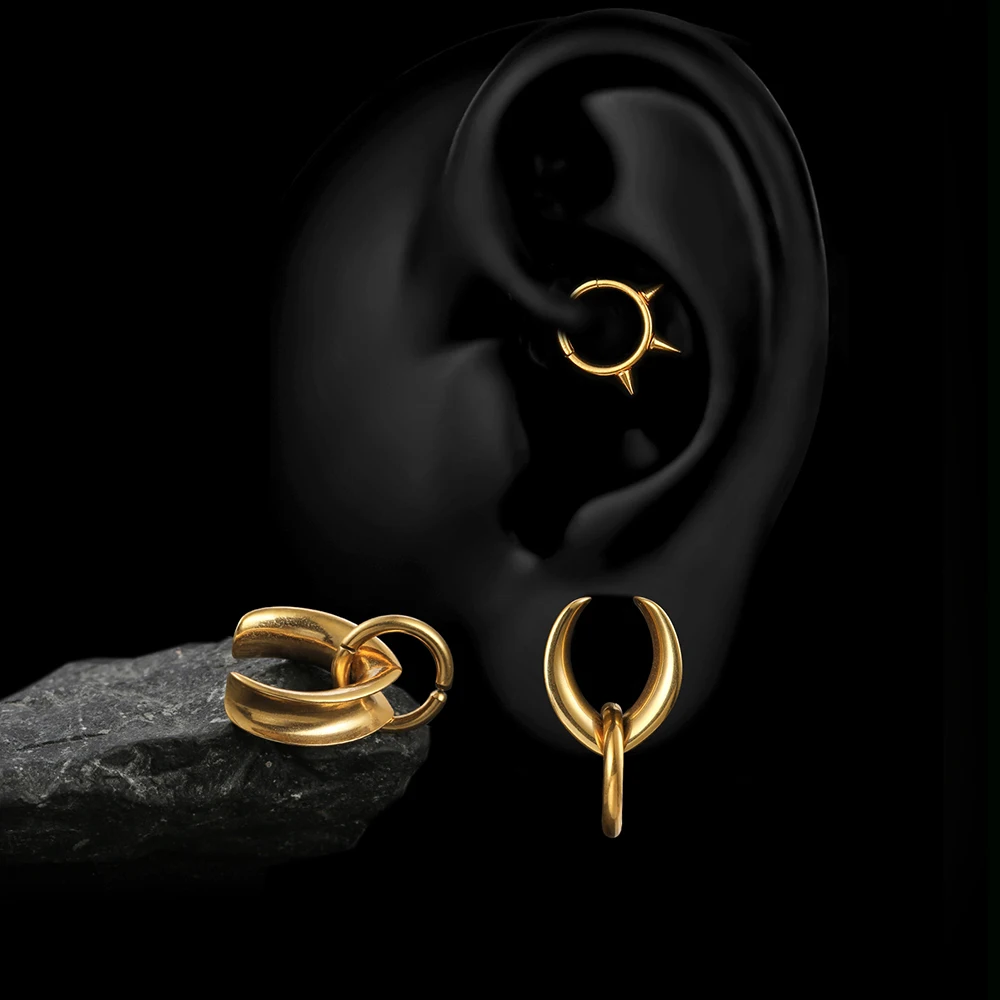 Twolobes 2PCS New Fashion Saddle Plugs Tunnels with Rings Stainless Steel Expander Plugs Piercing Women Body Jewelry Stretcher