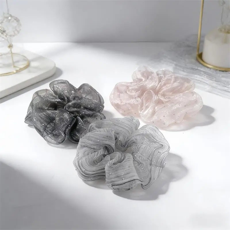 

Women's Sparkling Organza Scrunchis Sheer Mesh Hair Tie with Rhinestones Elegant Shimmer Hair Accessory for Daily Wear Party