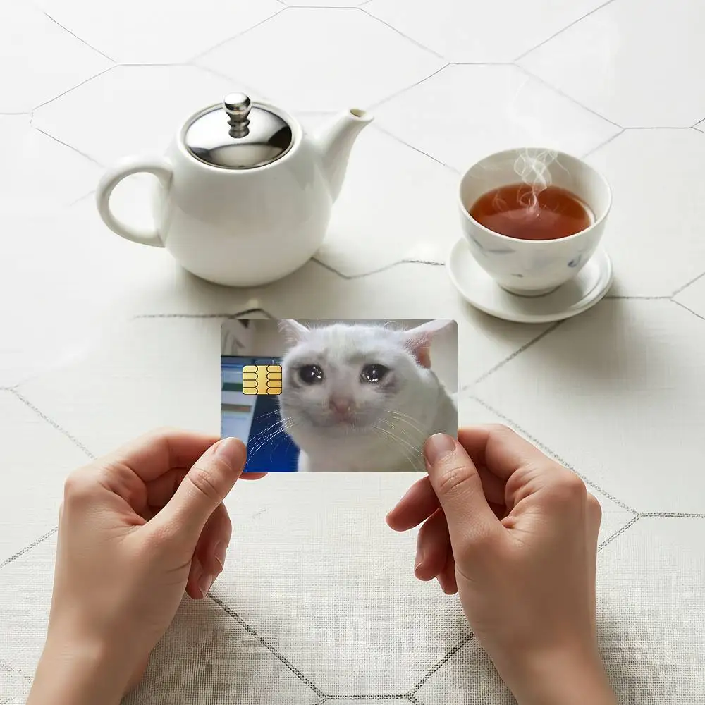 Cool Meme Cat Credit Skin Cover Card Stickers 4PCS Film Bus Pass Front Decoration Bank Debit Waterproof