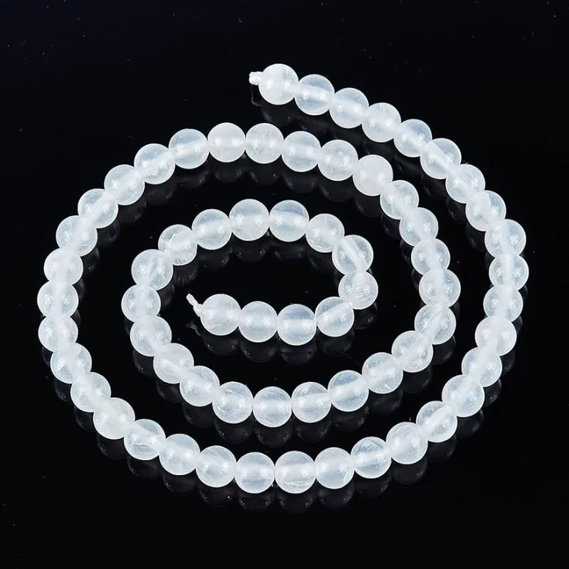 67Pcs 6mm Natural Selenite Beads White Round Loose Gemstone Beads for Bracelet Jewelry Making DIY 1 Strand 15.7Inch