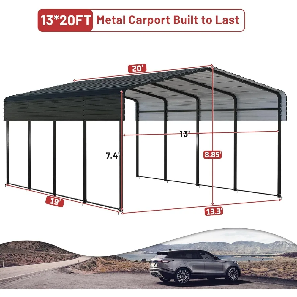 Metal Carport 13 X 20 FT with Heavy Duty Metal Frame & Galvanized Steel Roof, Metal Car Garage, Sturdy Canopy Shelter, Carport