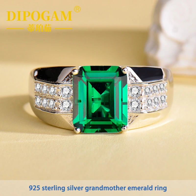 

Grandmother green gem rings male S925 sterling silver square grand fashion luxury high sense personality exquisite gift ring