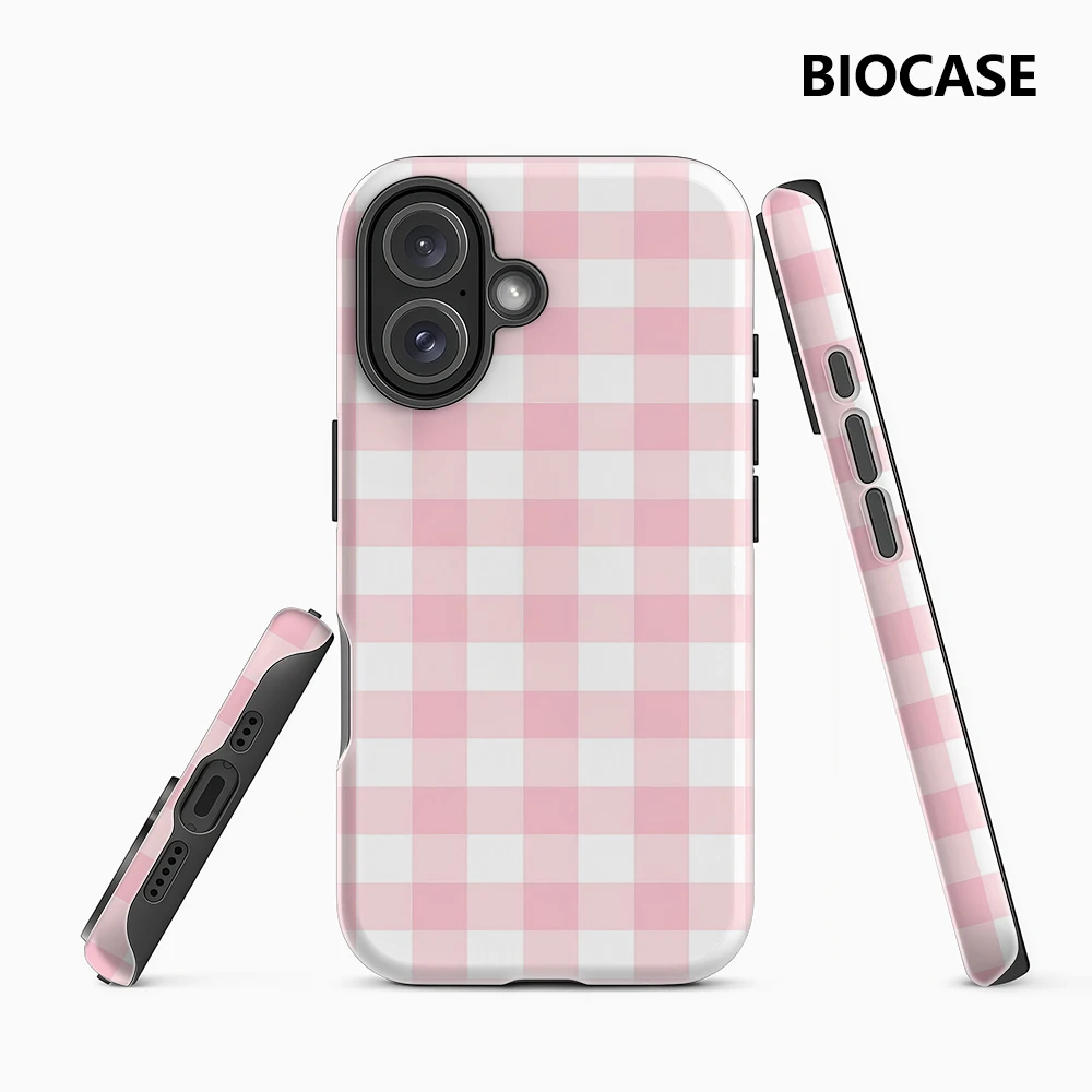 

Luxury Pink & White Gingham Phone Case for iPhone 16 15 14 13 12 11 Pro Max Plus Luxury Magnetic Double-layer Back Cover