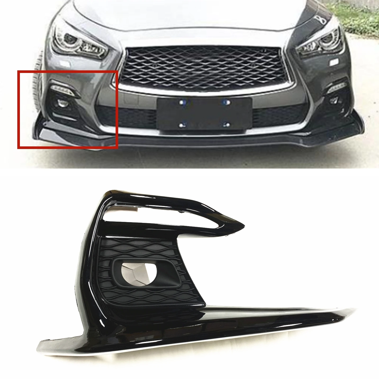 

Front Bumper Fog Light Cover Grill For Infiniti Q50 2018 2019 2020 Sport Model Side Air Vent Intake Hood Lamp Grille Bezel Frame