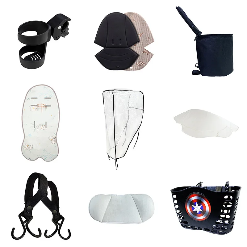 Babyfond V16 V9 V8 Baby Car Accessories Parasol Headrest Basket Foot Cover Cotton Pad Mat Cup Holder Hook