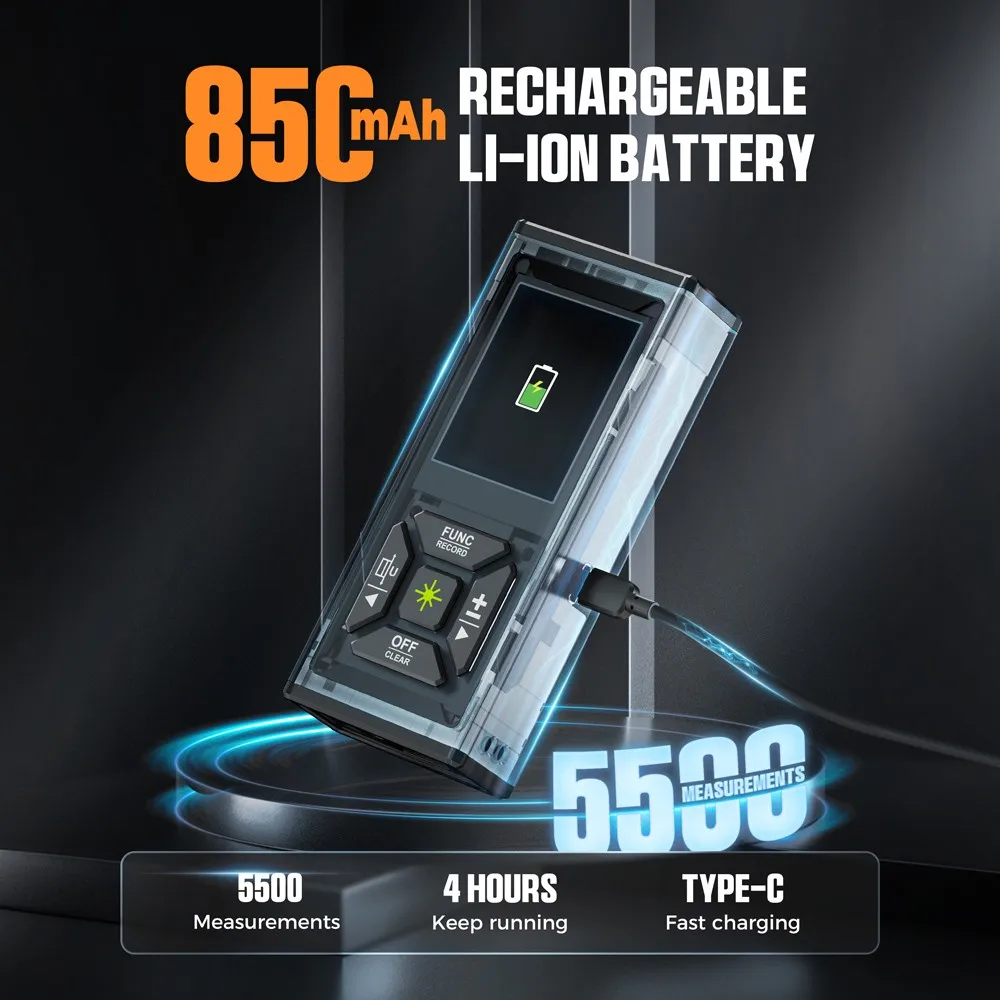 CIGMAN CD-60G 393ft/120M قياس ليزر أخضر ثنائي، مع وحدات متعددة Ft/in/M، بطارية 850 مللي أمبير قابلة لإعادة الشحن