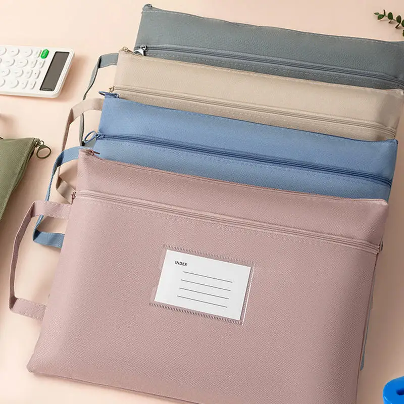 

A4 File Organizer Bag - Large Capacity Waterproof Oxford Fabric Double Layer Zipper Compartments For Office Stationery
