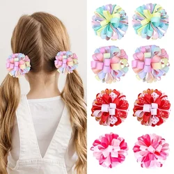 Oaoleer 2Pcs Rainbow Ribbon Flower Hairpins For Women Girls Double Color Hair Clips Barrettes Princess Headwear Hair Accessories