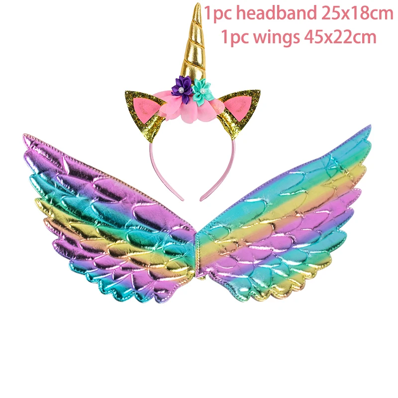 Cute Unicorn Headband with Angel Wings Rainbow Unicorn Princess Costume for Girl Birthday Party Halloween Decoration Photo Props