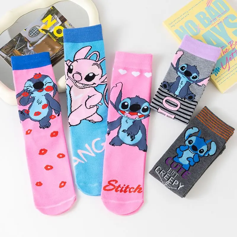 

5 Pairs Disney Stitch Socks Cartoon Cute Knitted Thigh High Socks Unisex Hip Hop Street Fashion Anime Style Socks Gifts