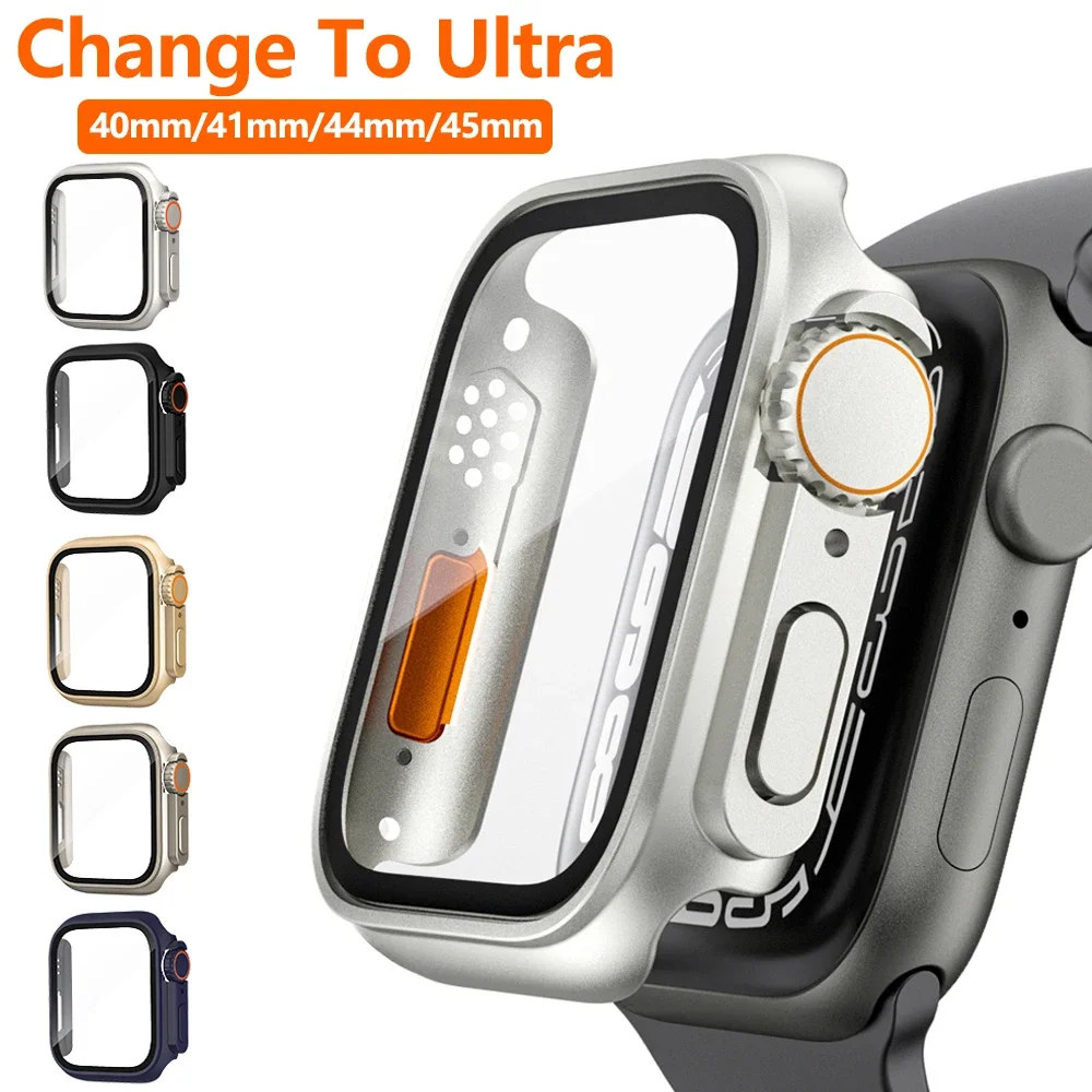 

Change To Ultra for Apple Watch Case 9 8 7 6 5 4Se 45mm 41mm 40mm 44mm Screen Protector+Tempered Glass Cover Upgrade to Ultra