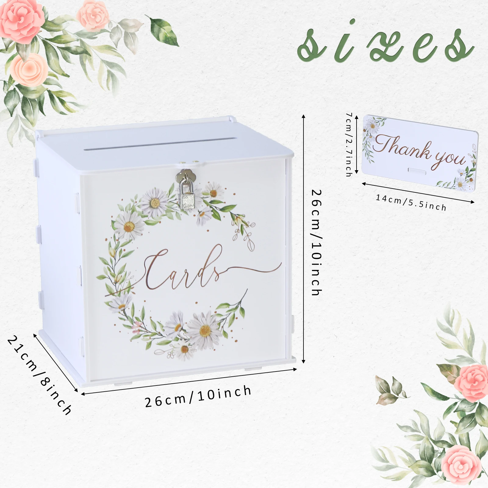 PVC Card Box Wedding Gift Box with Lock for Wedding Reception Daisy Envelope Money Card Box for Baby Shower Party Supply