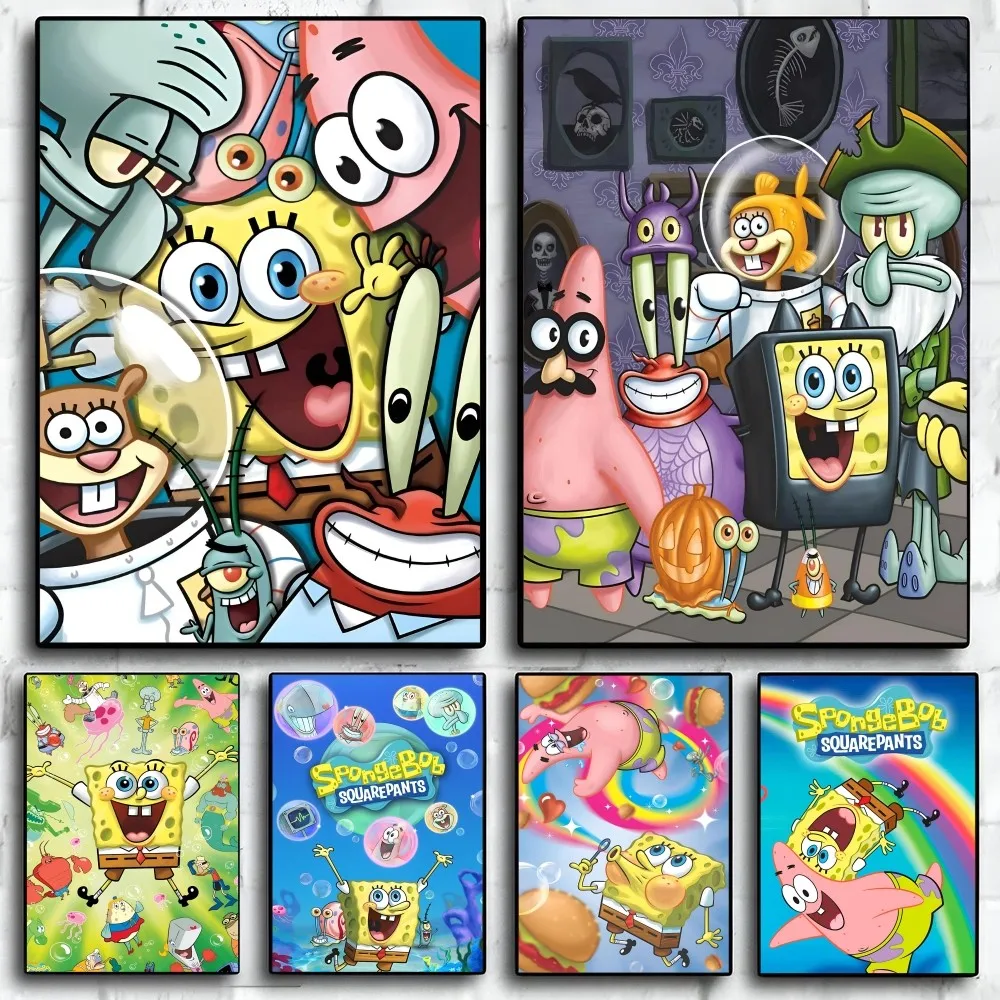 Póster de Anime S-spongebob, papel impreso para el hogar, sala de estar, dormitorio, entrada, Bar, restaurante, cafetería, decoración de pintura artística