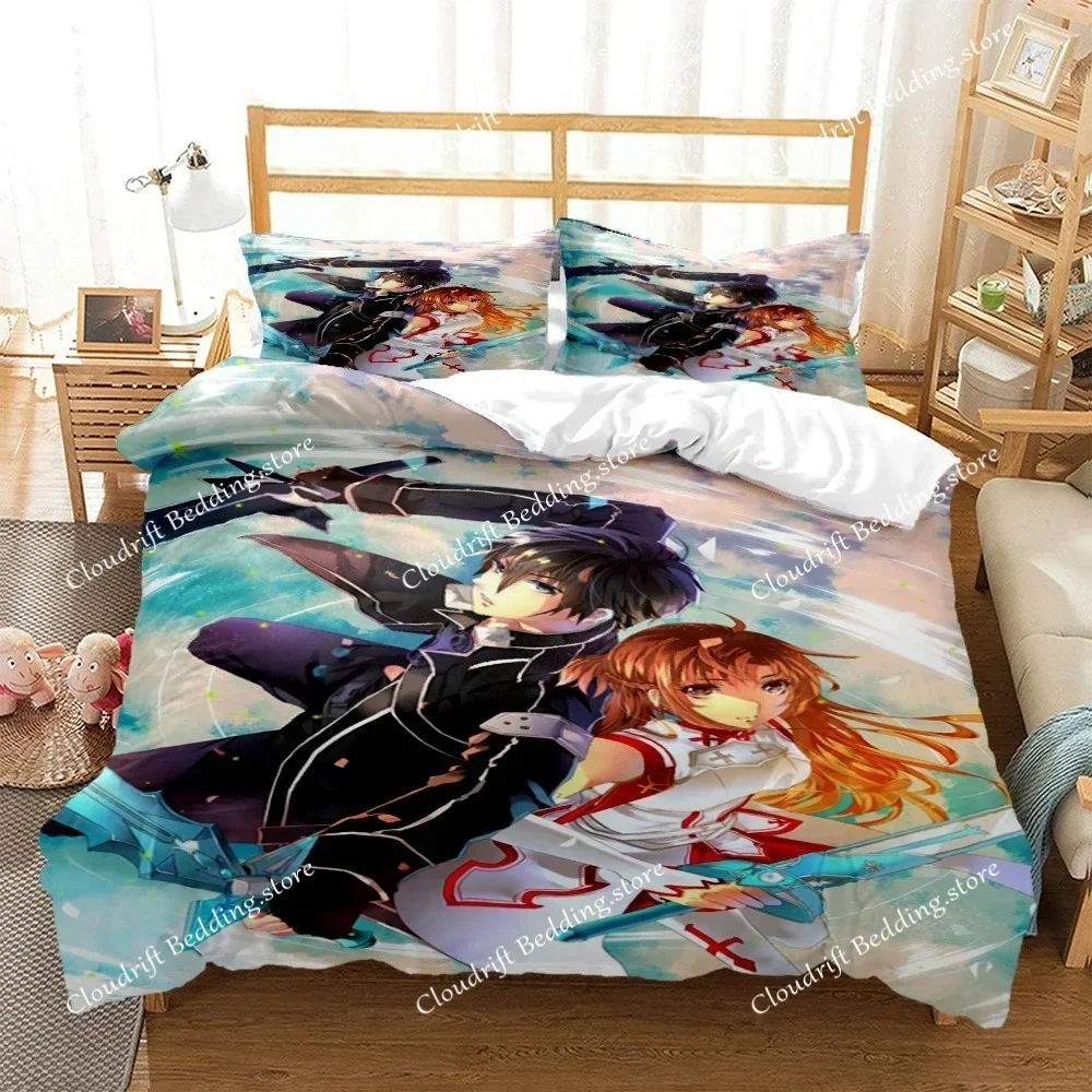

SAO Anime Art Print Bedding Set Fashion Article Boys Or Adults For Beds Quilt Covers Pillowcases Bedding Set