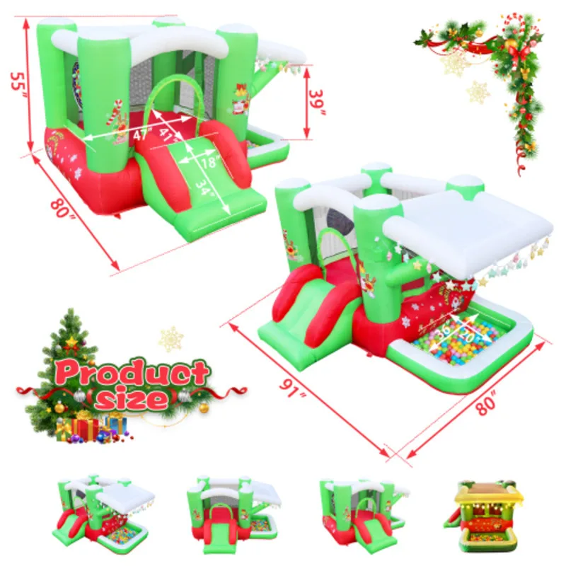 Christmas Jump 'n Slide Inflatable Bouncer For Kids Complete Setup With Blower Inflatable Castle Household Children Trampoline