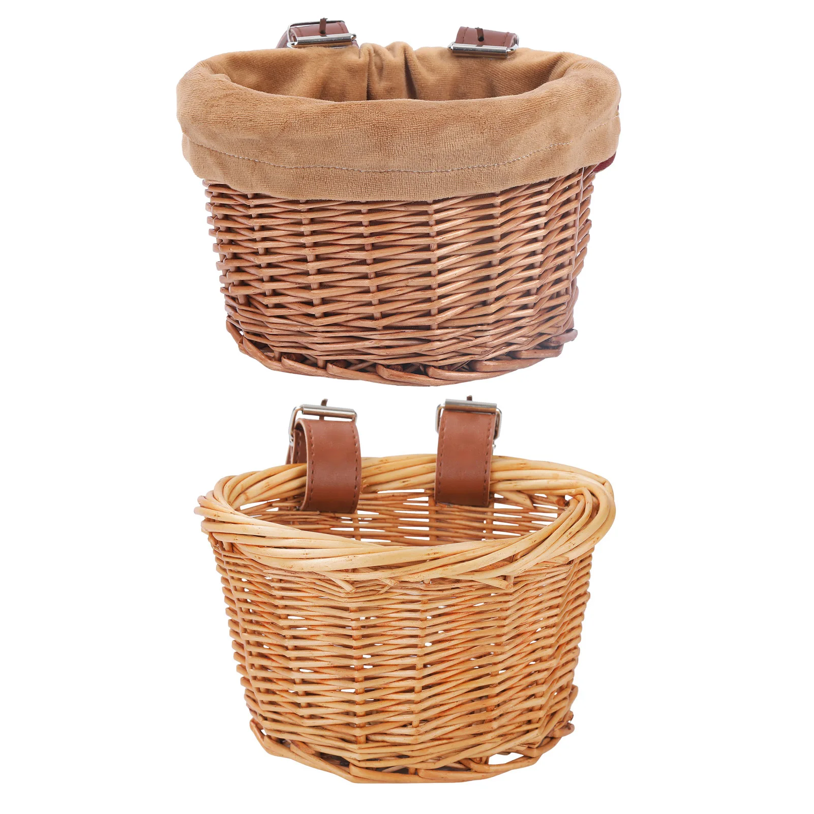 Kids Bike Basket Bicycle Wicker D-shaped Baskets Child Scooter Front Storage Basket With 2 Leather Strap For Cycling Accessories