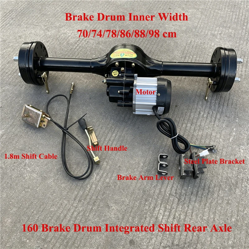 Ensemble d'essieu arrière à frein à tambour intégré 160 pour tricycle électrique avec moteur, câble de changement de vitesse de 1,8 m et accessoires complets