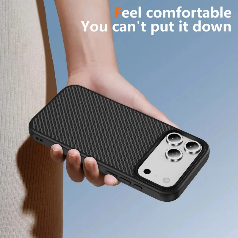 Luxury Carbon Fiber Texture Case for IPhone 17 Air 16E 15 14 Plus 13 12 Pro Max Magnetic Wireless Charge PC Hard Protecte Cover