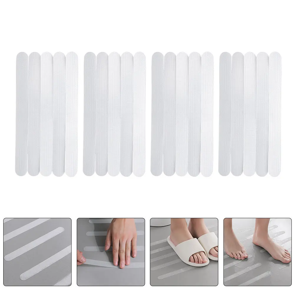 

4 set Waterproof Non-Slip Tape For Bathroom Anti-Slip Stickers Floor Strips White Easy Install No Residue Safe For Bathtub