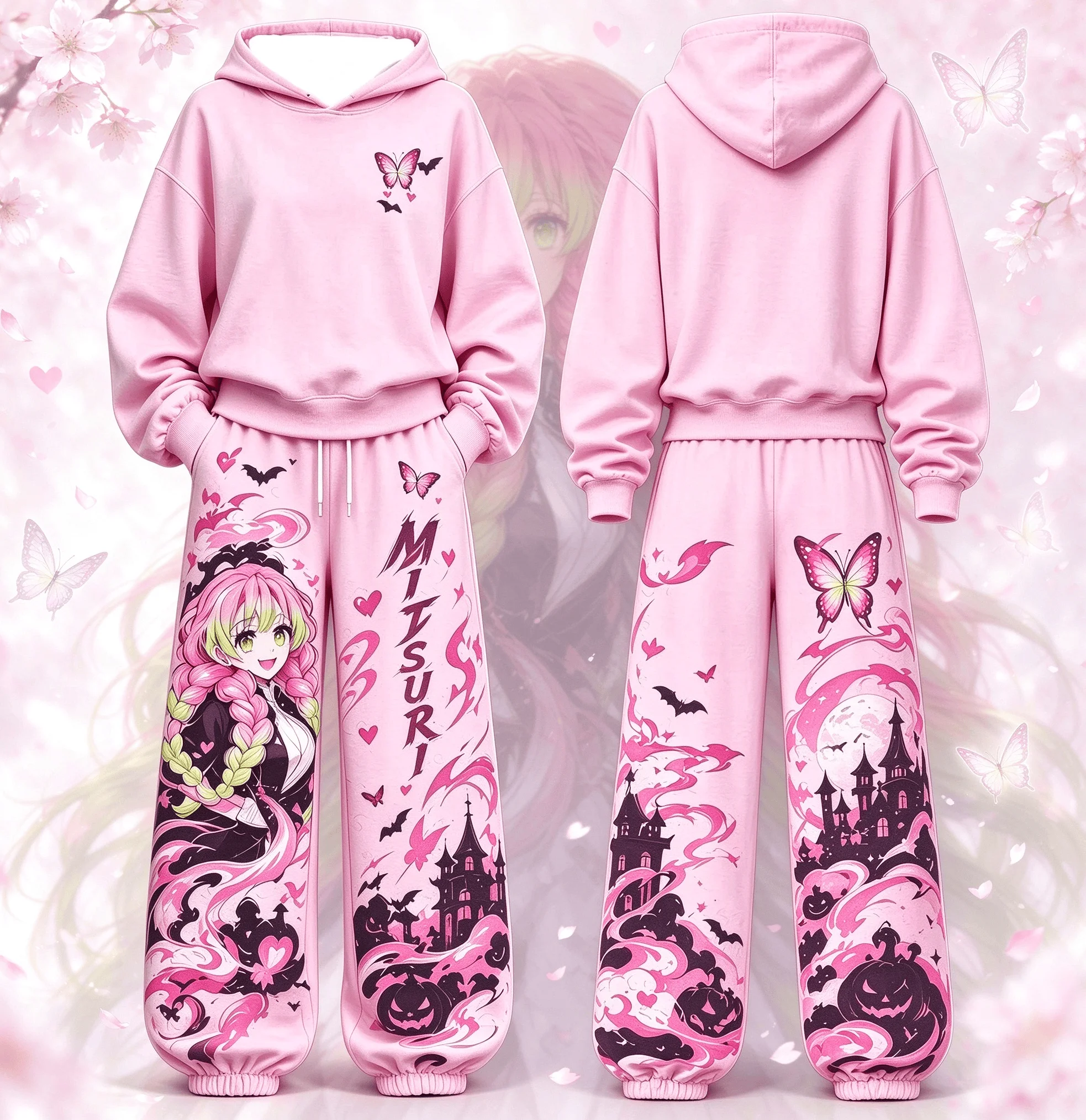 26/27 New Demon Slayer Anime Character Print Hoodie Tracksuit Fan Collection Fashion Street Unisex 2 Piece Outfit