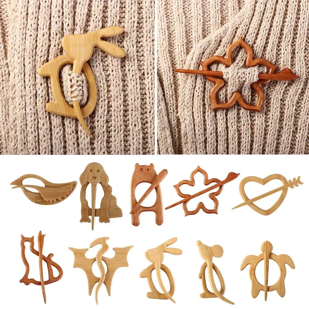 

Retro Wooden Animal Pattern Brooch Mouse Dog Turtle Shape Funny Shawl Pin Scarf Buckle Fashion Jewelry Girl Gift