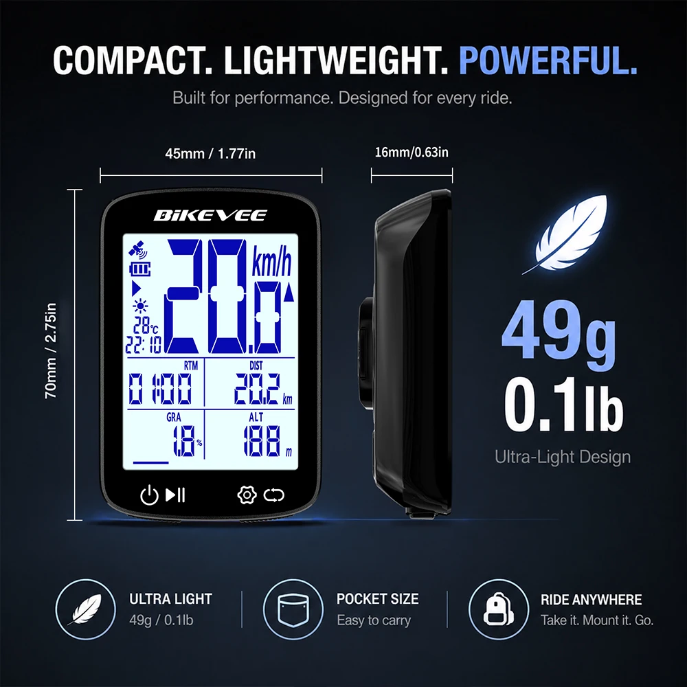 2,4" LCD-Bildschirm Fahrrad-GPS-Computer MPH KM/H Kabelloser Bluetooth-Fahrrad-Tachometer Kilometerzähler Stoppuhr mit automatischer Hintergrundbeleuchtung – Detail 3