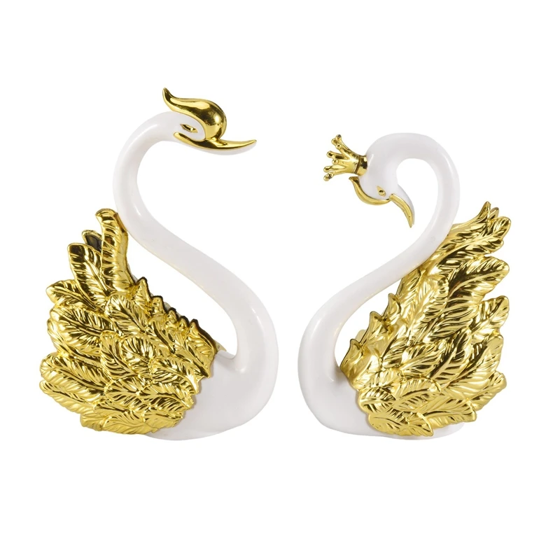 2 Pieces Of Swan Ornaments Figurines,Swan Cake Decoration,Car Figurines Decoration,Home Wedding Christmas Decoration