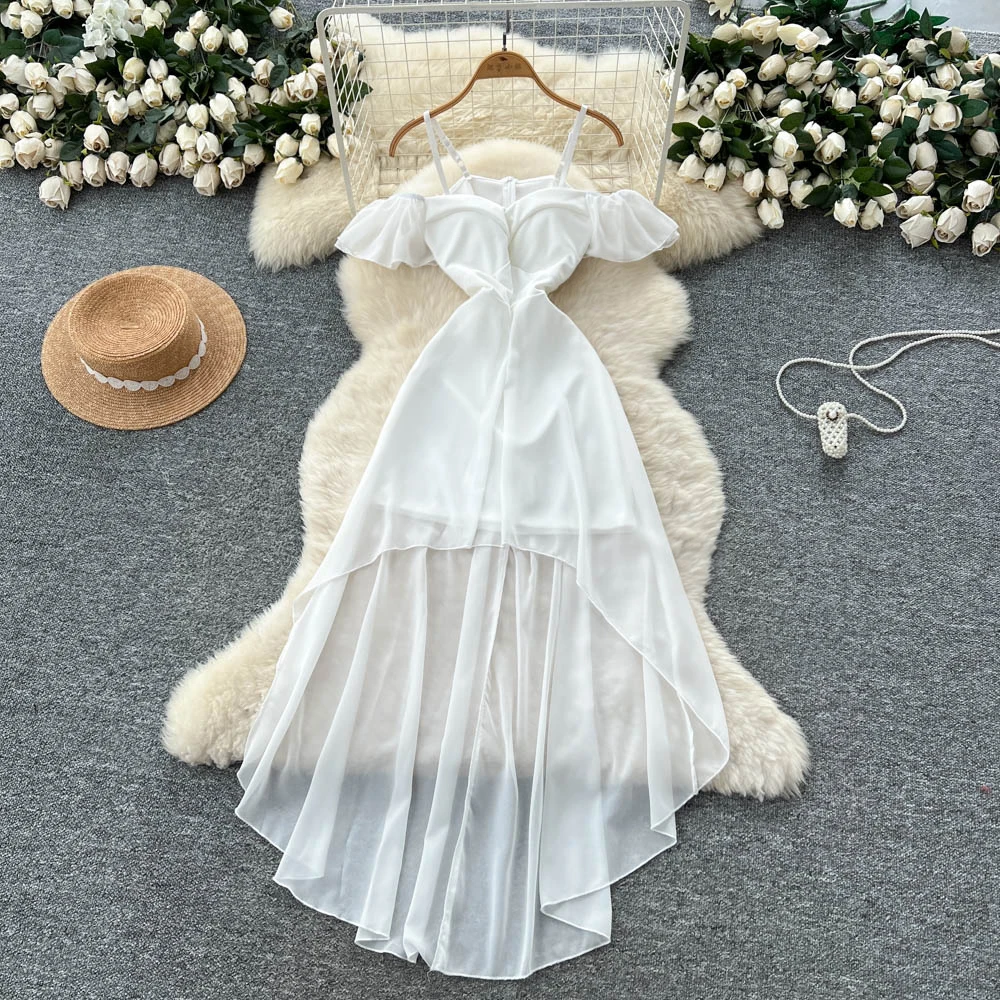 Chic vintage slash neck asymmetrical Elegant Fairy korean fashion Boho Sundress women clothing Long dress