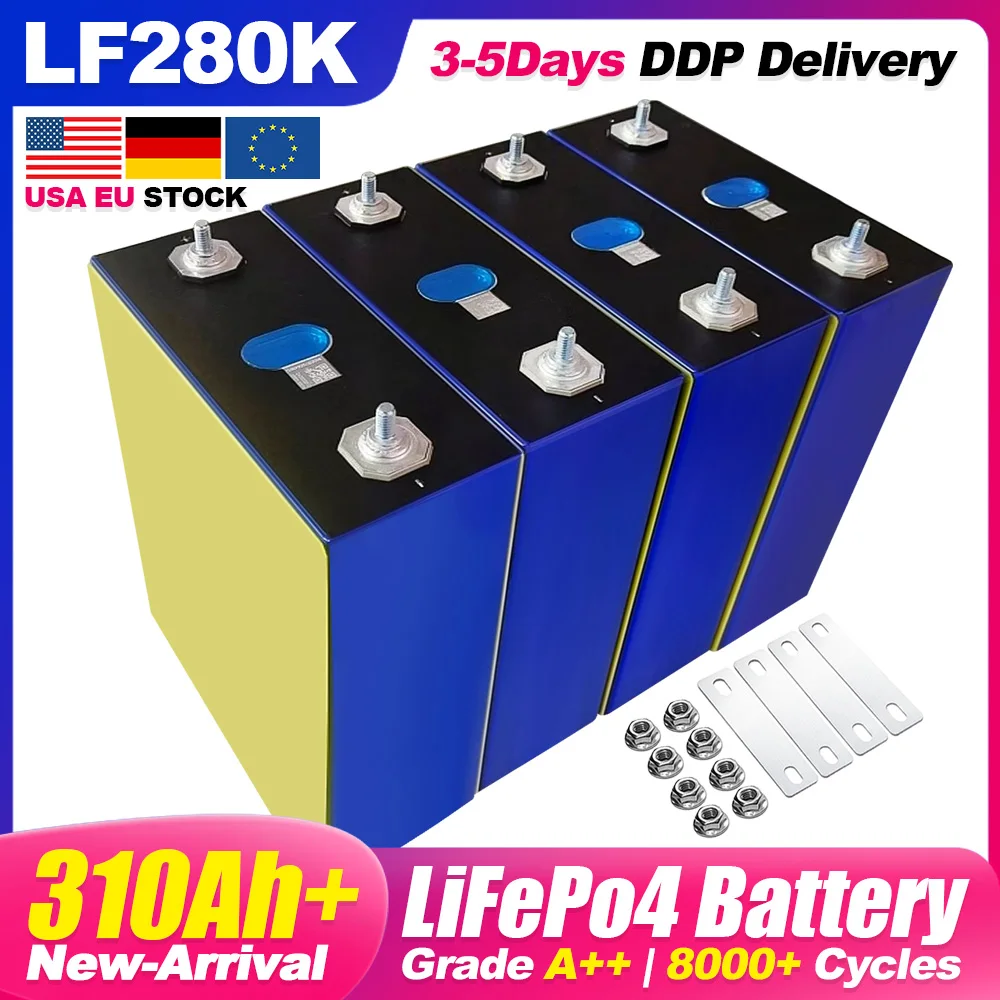 Grade A++ 3.2V 280Ah Lifepo4 battery cell 8000 cycle Rechargeable EVE Lifepo4 cells DIY 48V 51.2V 300Ah 15kwh solar lifepo4