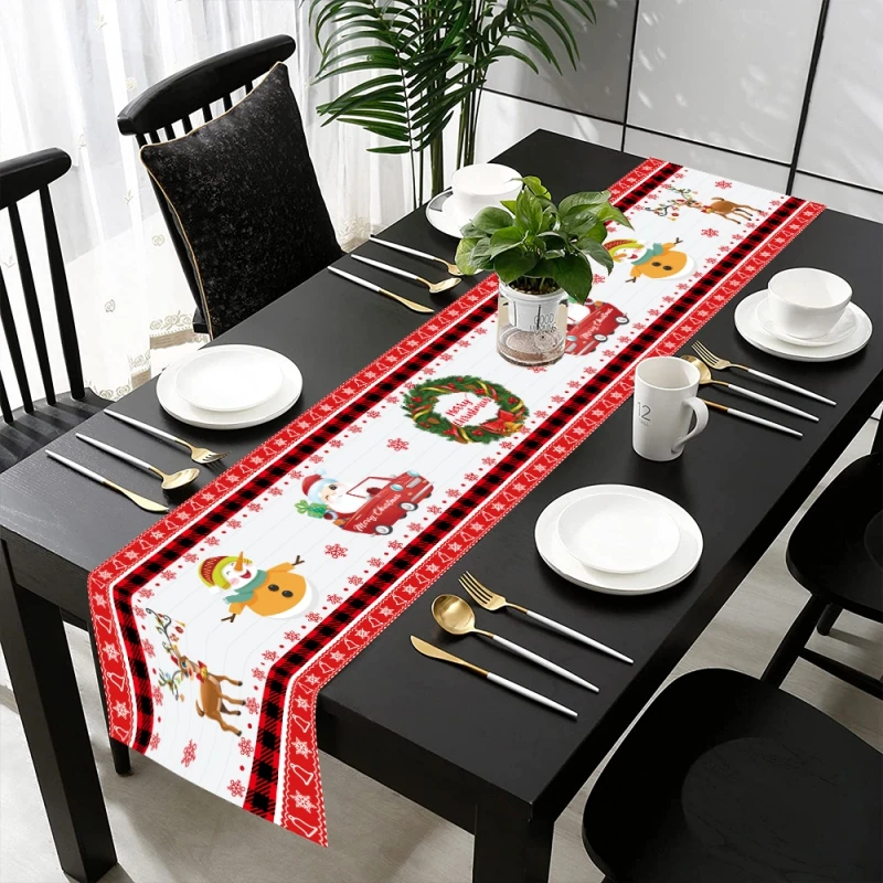 Christmas Table Runner Kitchen Decoration Xmas Table Flag Cover Tablecloth for Holiday Party Dinner Ornaments Navidad Natal Gift