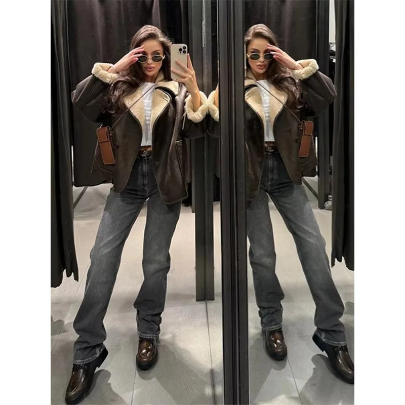 New Loose Artificial Fur Warm Jacket for Women's Autumn Winter, Casual and Versatile Coat, Elegant Stylish Cotton-padded Jacket.
