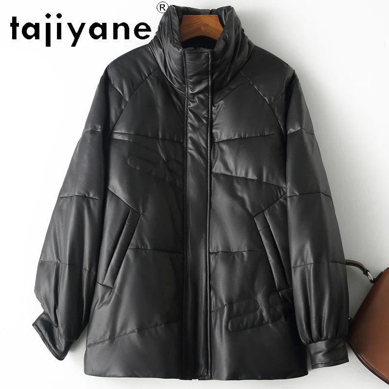 TAJIYANE 100% Skóra Owcza Kurtka Puchowa Damska Krótka Czarna Skórzana Kurtka Ciepłe Kurtki Puchowe Zimowe Ubrania Damskie 2025 코트
