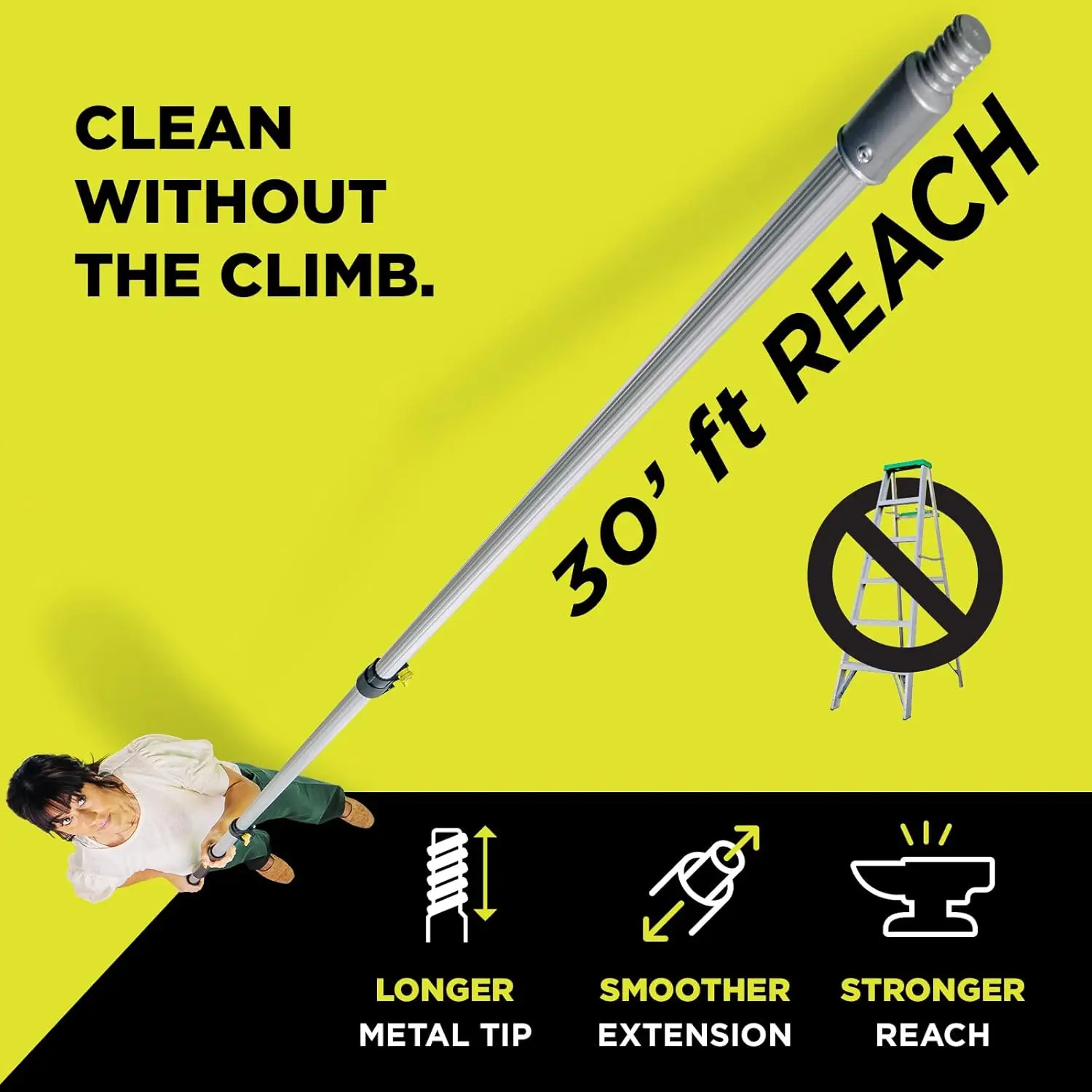 6-24 Ft Telescoping Pole for Cleaning, Window Washing, Painting - Extendable High Reach Tool Indoor & Outdoor