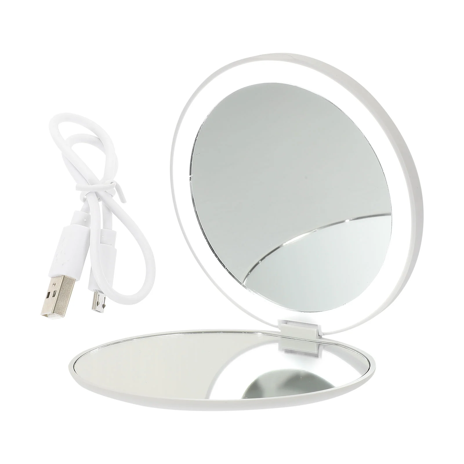 Vanity Mirror Women Travel Makeup con luce pieghevole piccola plastica compatta esterna ricaricabile