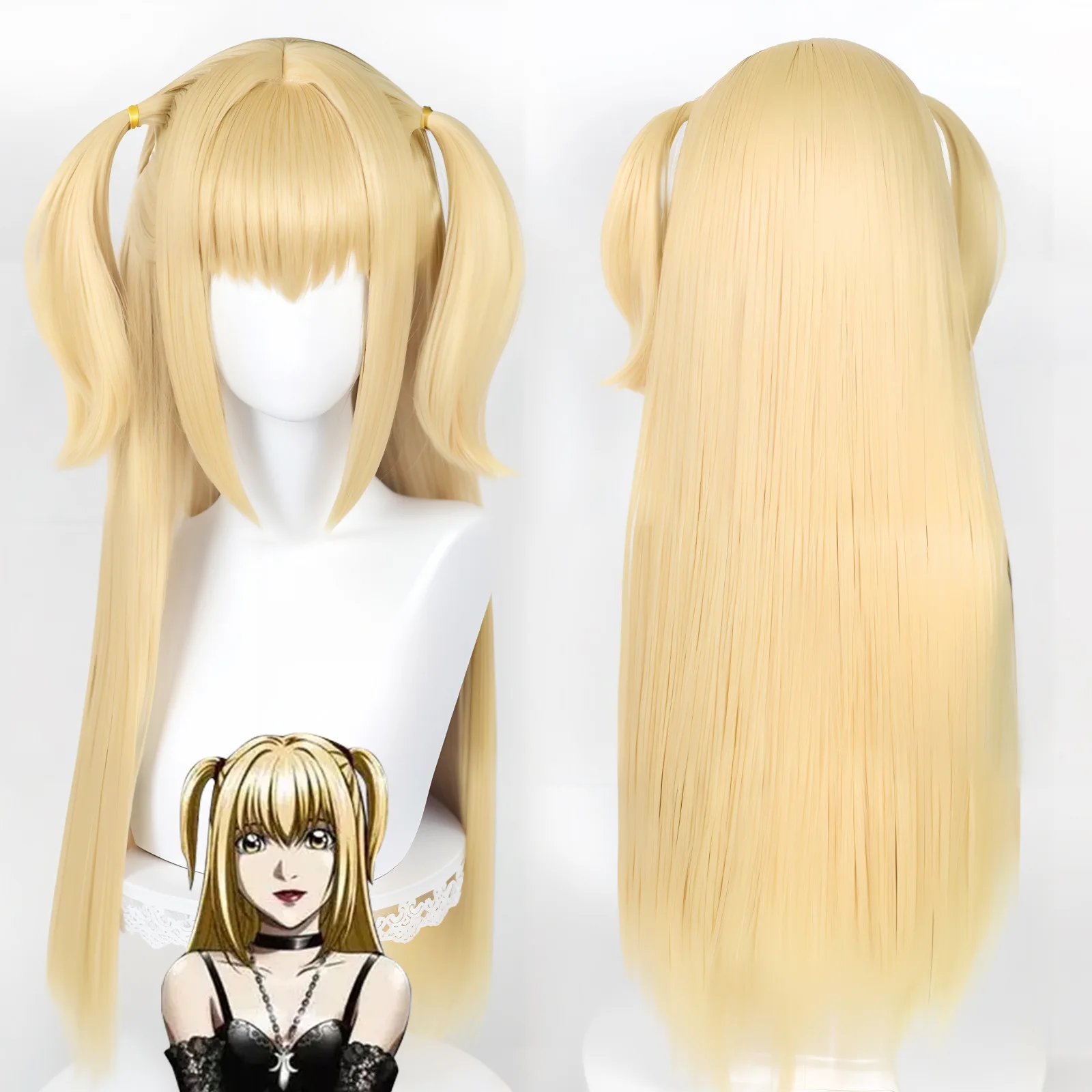 شعر مستعار Anime Death Note Golden Twin Tails - فروة رأس من السيليكون وألياف مقاومة للحرارة |   مصممة مسبقًا للحفلات التنكرية