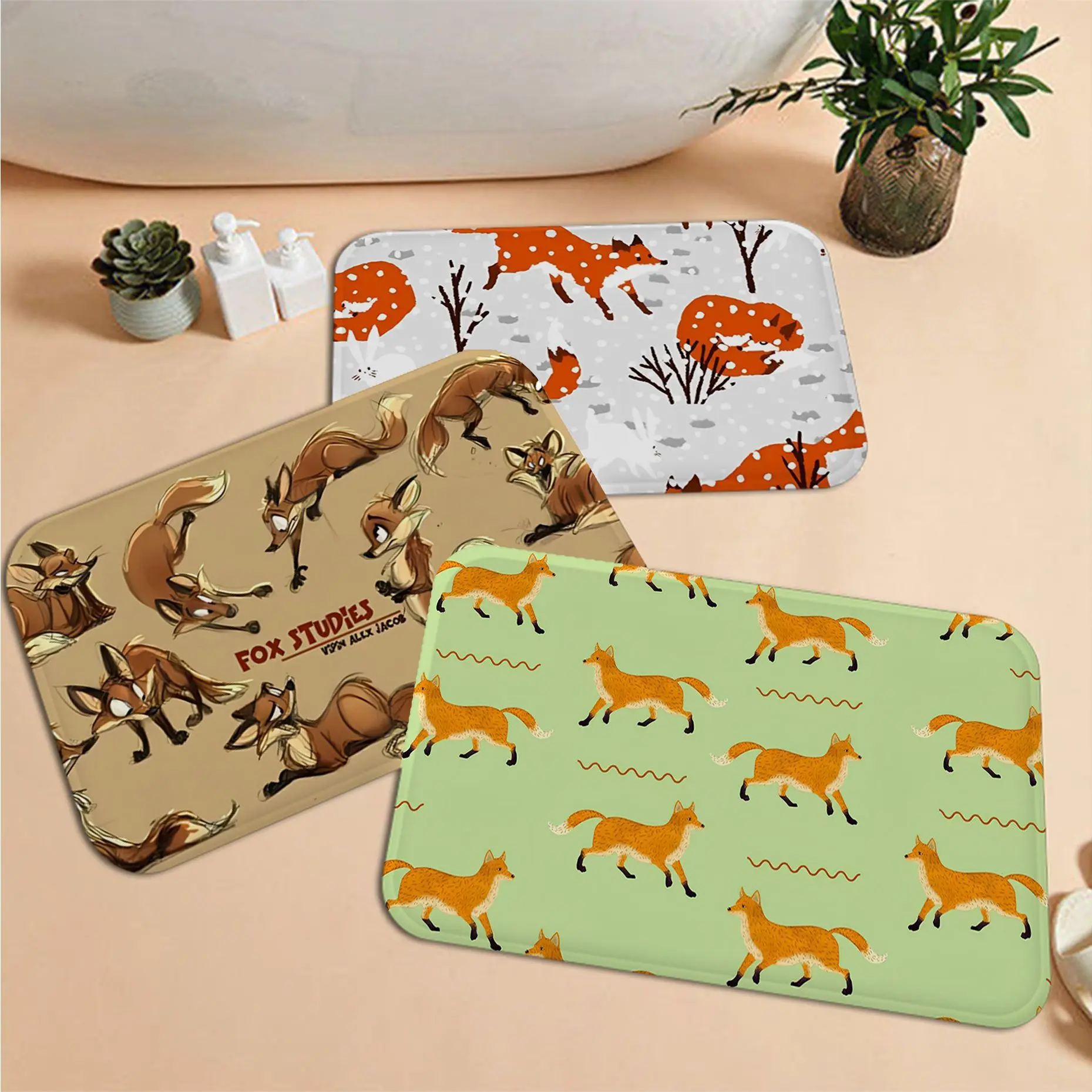 

Cute Fox Animal Bathroom Mat Cheaper Anti-slip Modern Living Room Balcony Printed Welcome Doormat