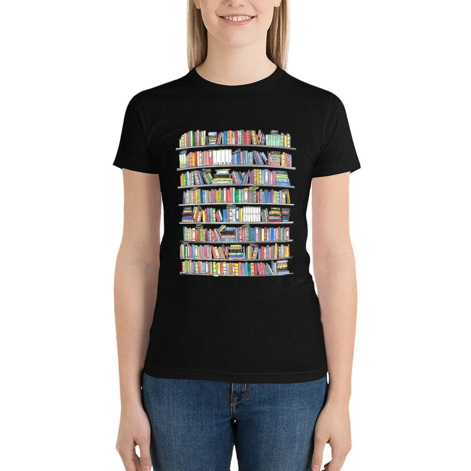 

Rainbow Bookcase T-Shirt korean fashion hippie clothes Women's tops