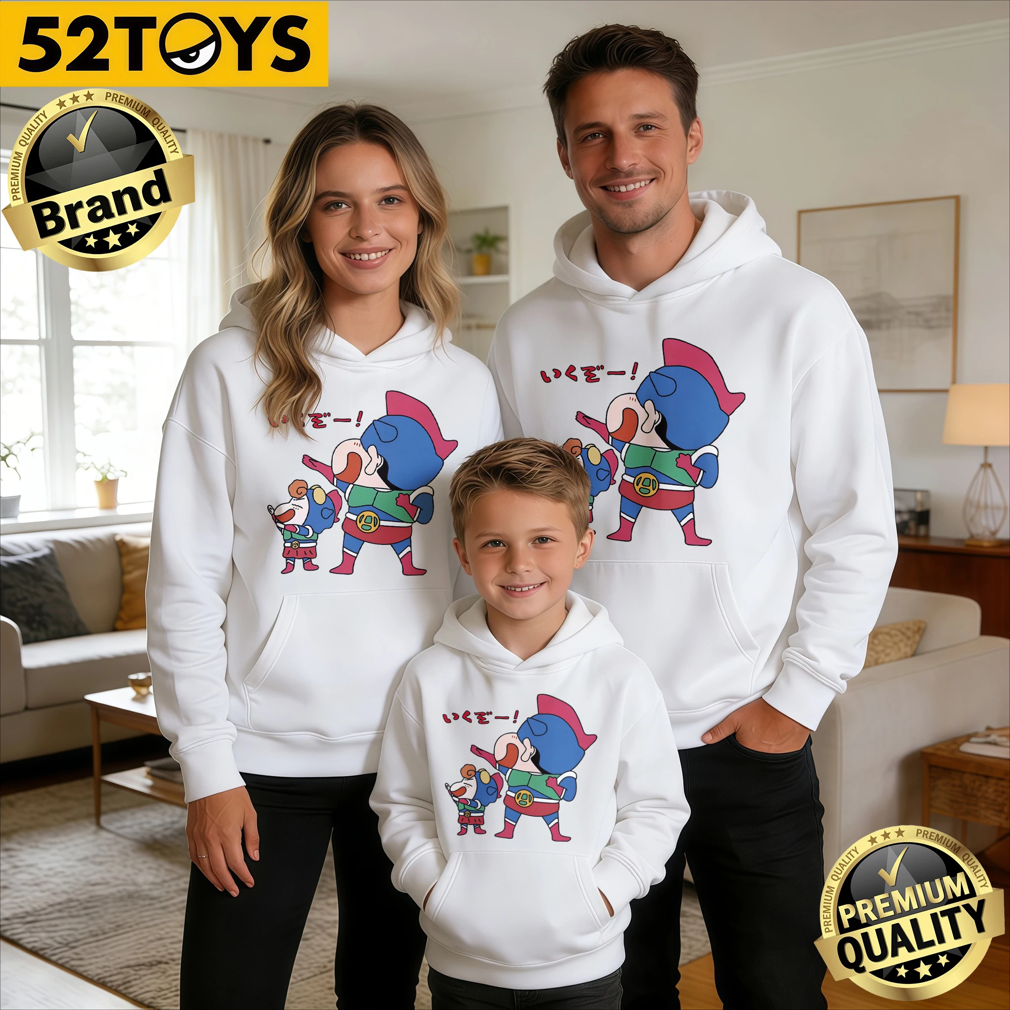 

2026 Autumn-Winter Trending Crayon Shin-chan × Action Kamen Print 100% Cotton Family Hoodies High Quality & Loose Casual Fashion