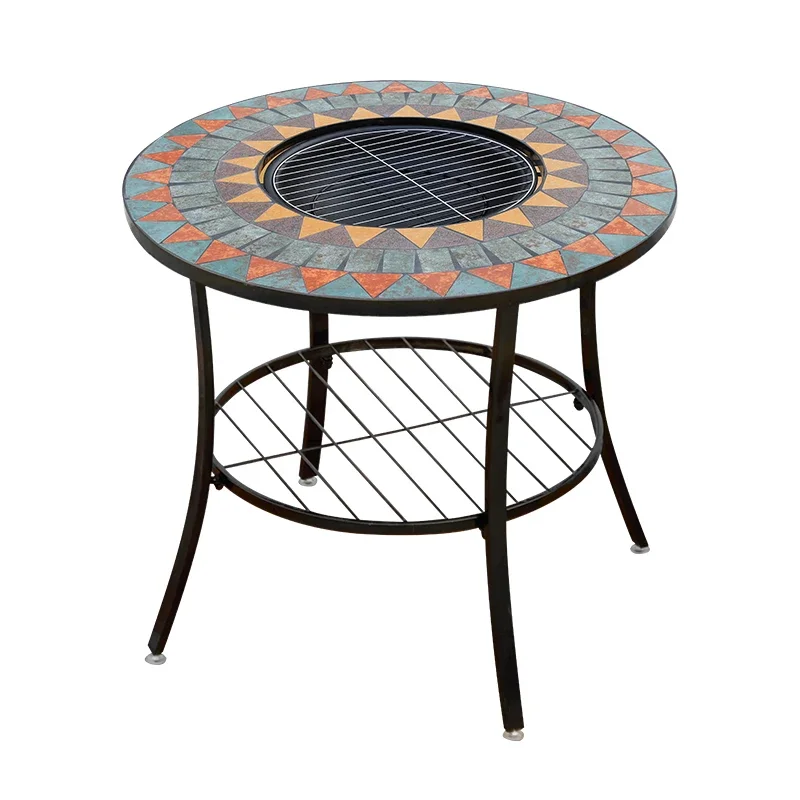 

Outdoor table and chair courtyard barbecue table wrought iron casual tea drinking household garden yard outdoor round table chai