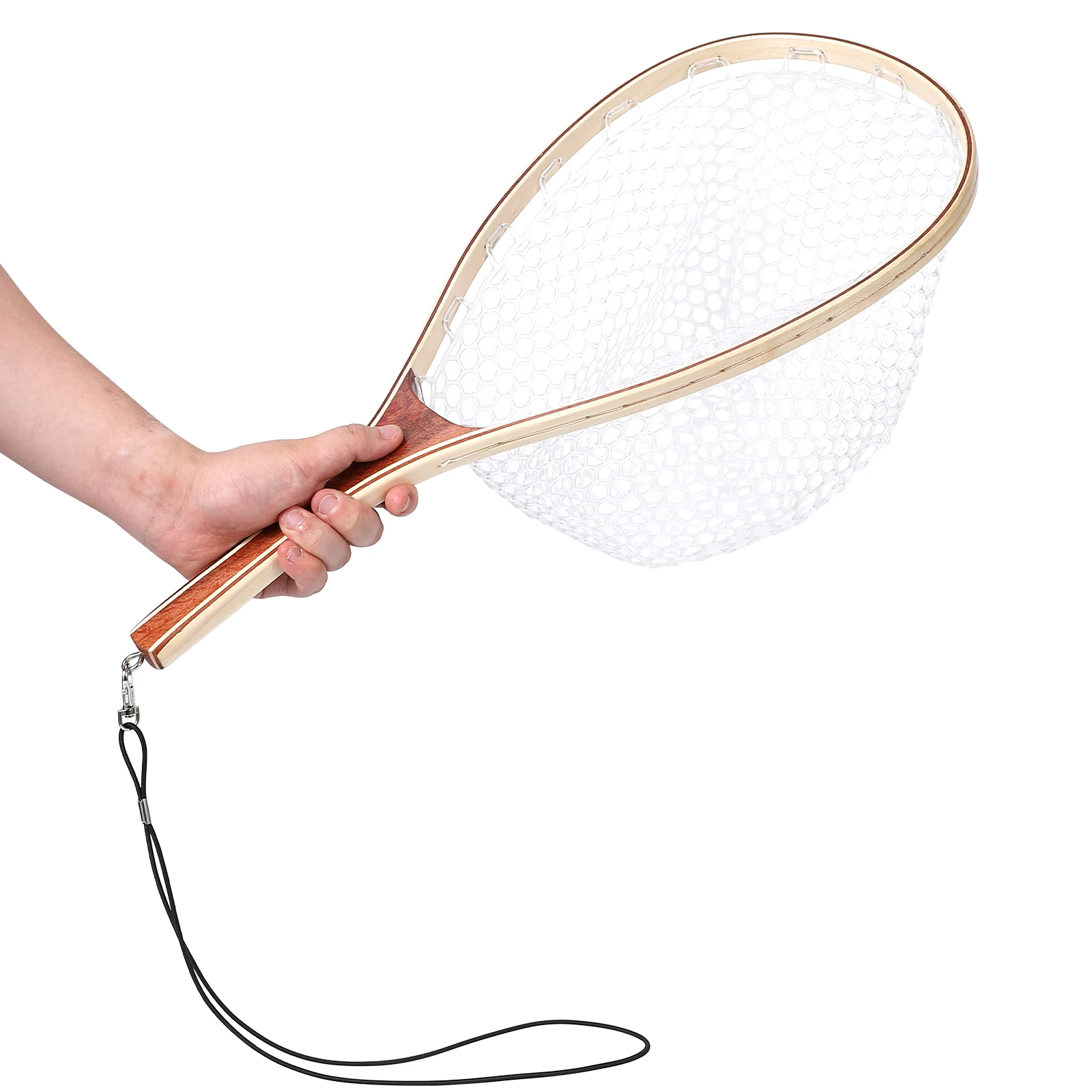 Fly Fishing Net, Wooden Frame Fishing Landing Net, Soft Rubber Mesh Net for Trout Bass Catch and Release