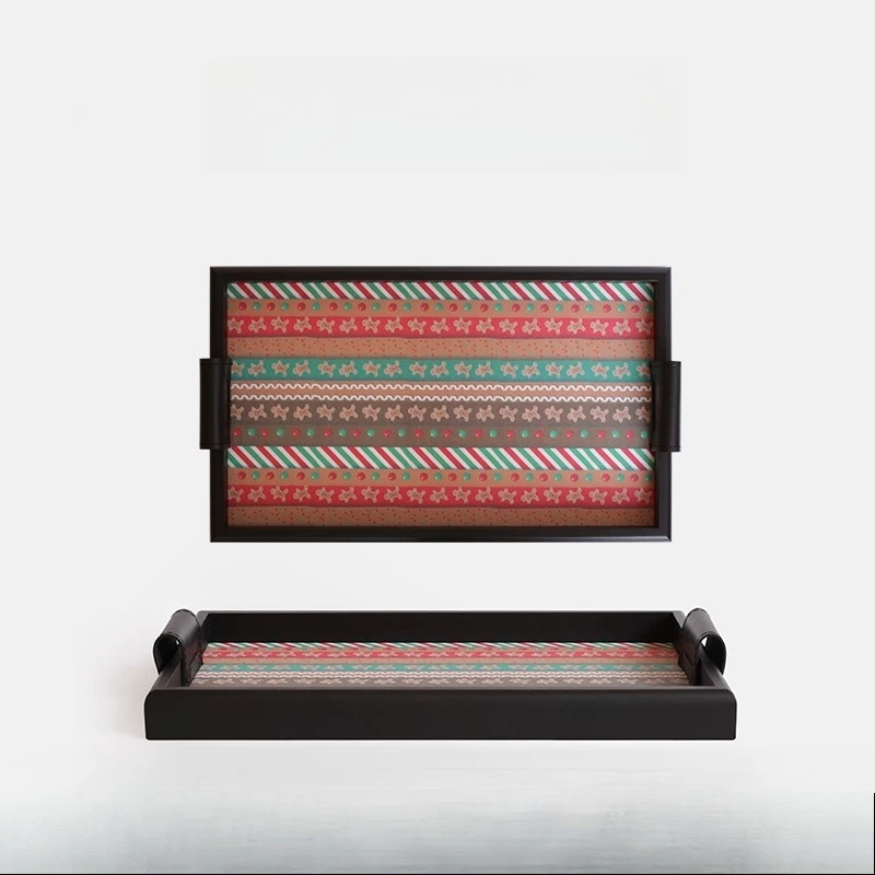 

Light luxury leather wood tray entrance storage aromatherapy jewelry plate ornament housewarming gifts